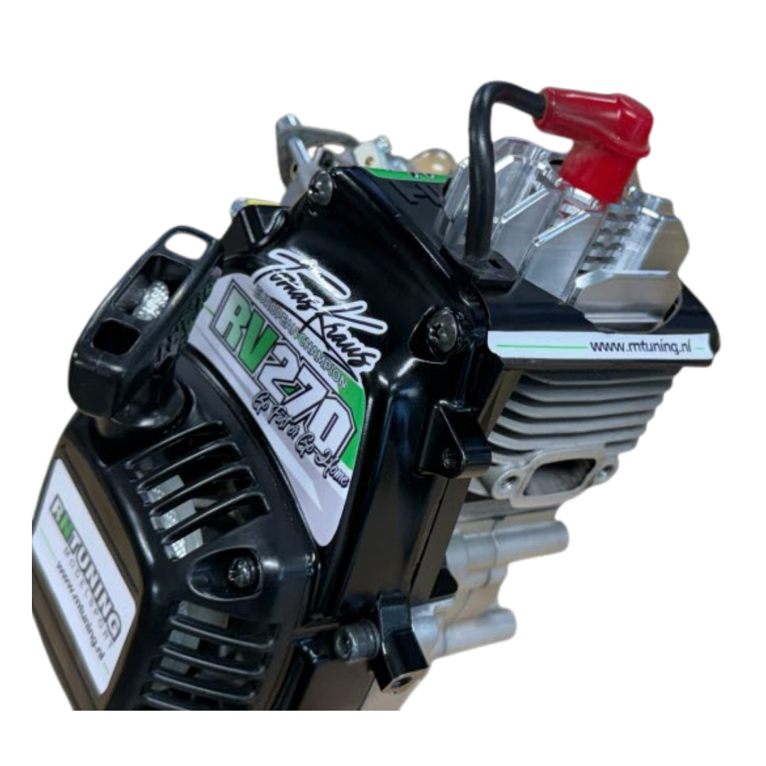 RV-Racing RVCH cooling head fitted to an engine with the plastic shroud trimmed around the cooling fins