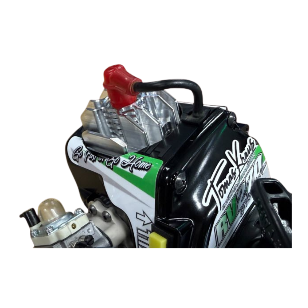 RV-Racing RVCH aluminium cooling head installed around the spark plug on an engine, viewed from above