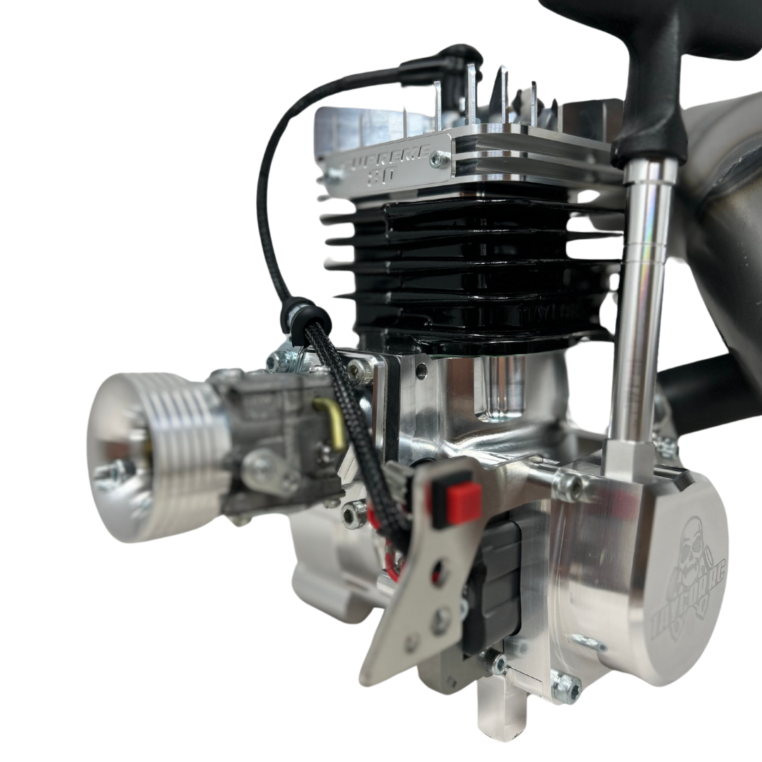 Close-up of a metallic engine on a white background