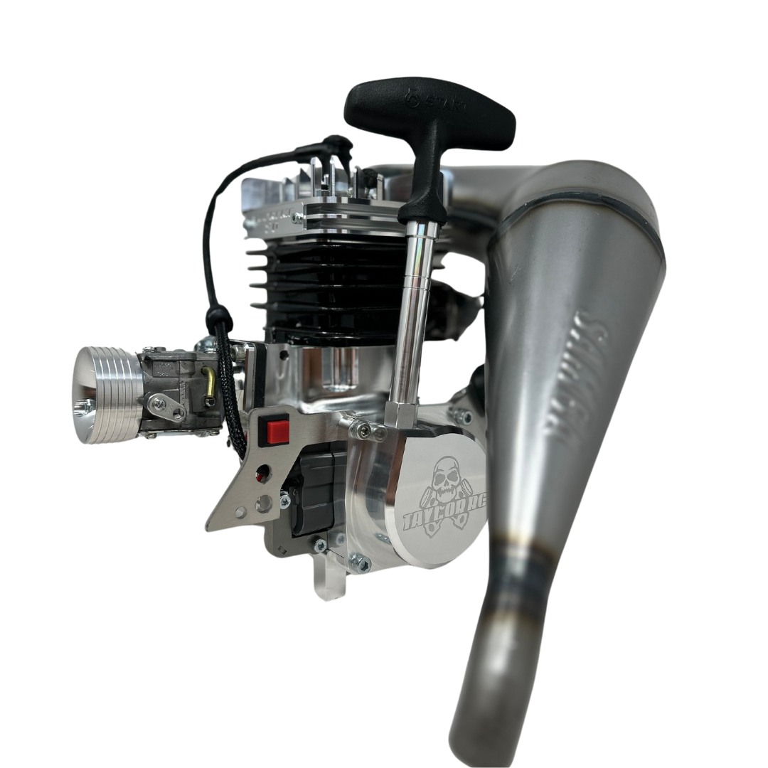Engine and exhaust system on a white background