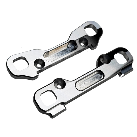 Two hinge pin braces on a white background