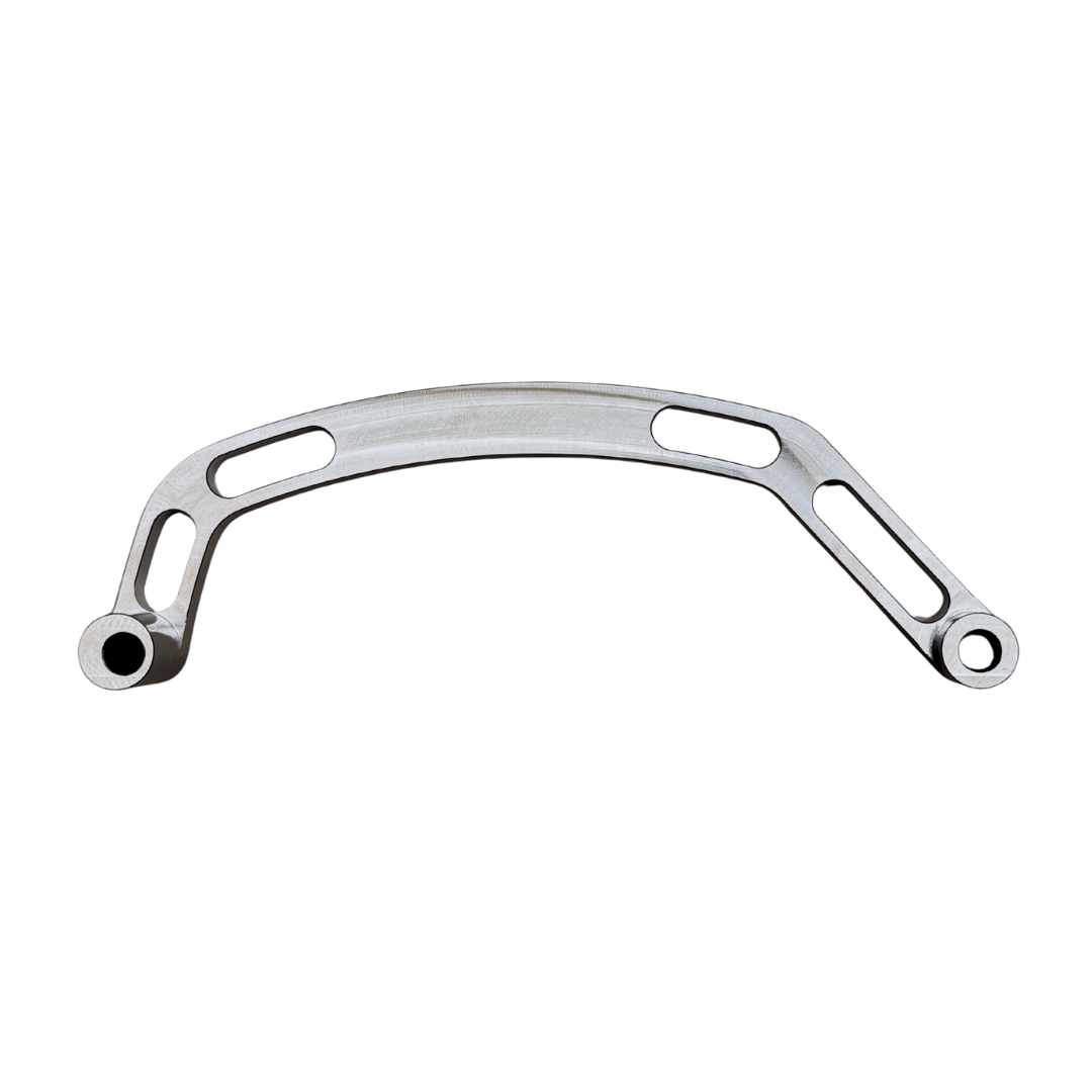 Metallic curved bracket on a white background