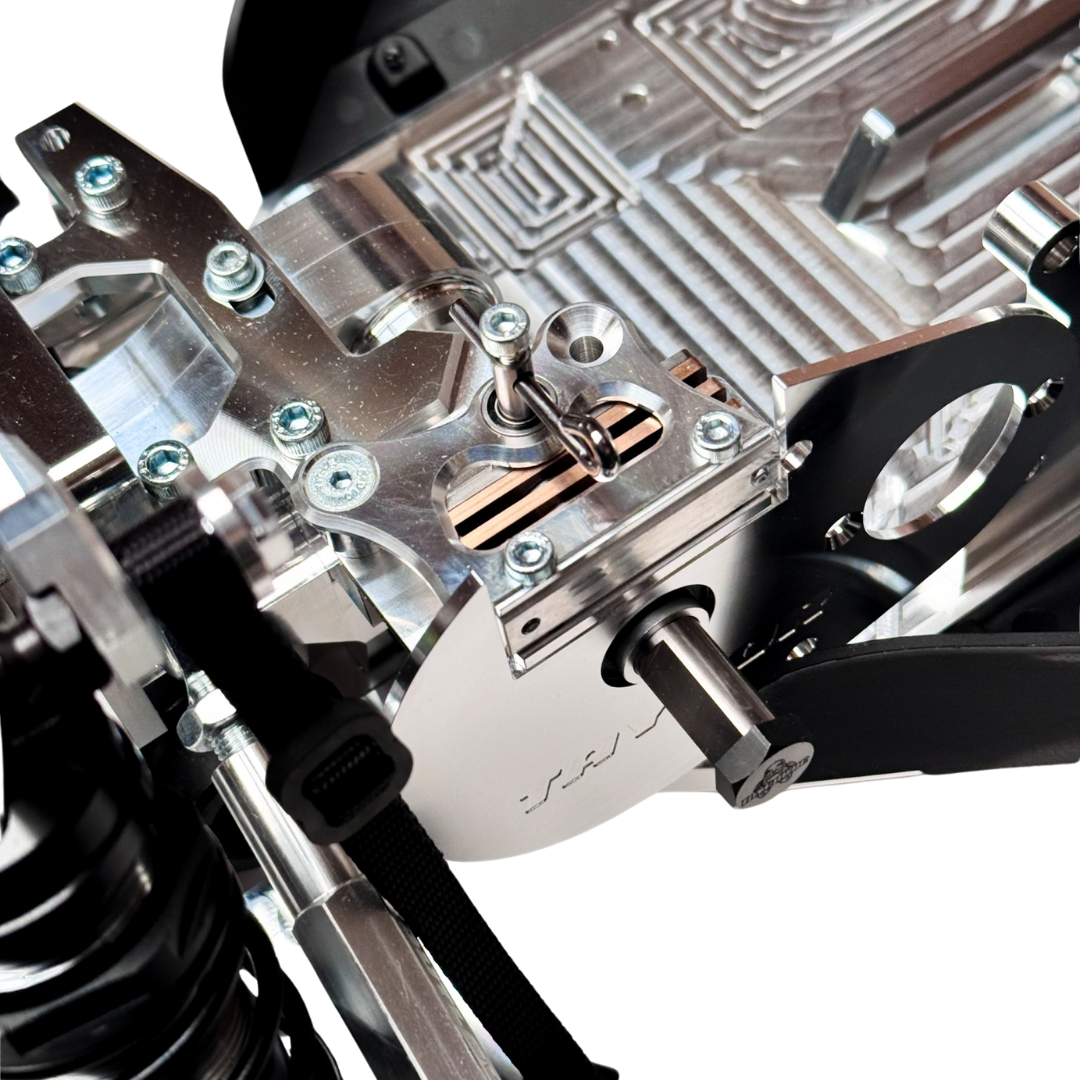 Taylor RC Complete Outlaw V4 Billet Hybrid Slider, close-up of the differential, clutch area, and branded billet chassis plate