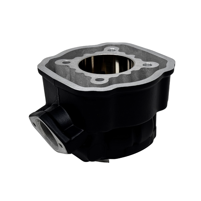 Black cylinder engine component on a white background