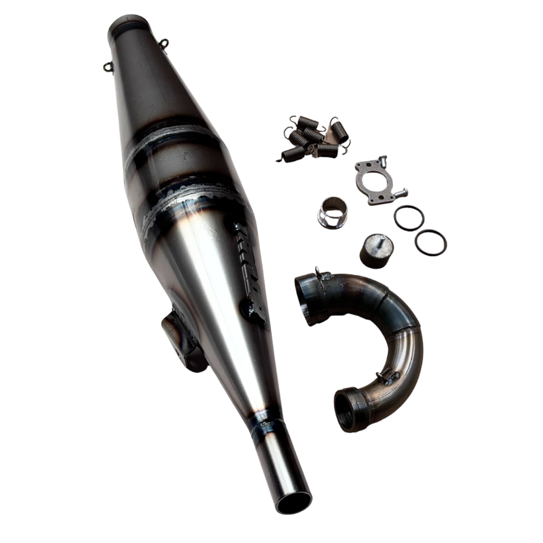 Taylor RC Grave Digger/Ram V1 straight exhaust pipe with manifold, springs, gasket, O-rings, and mounting hardware