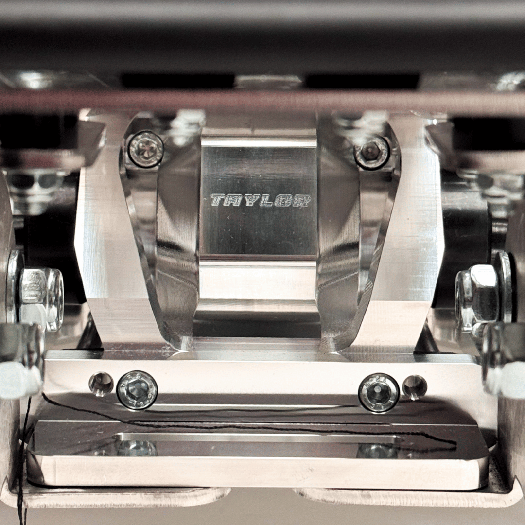 Close-up of a Taylor gearbox with metal components.