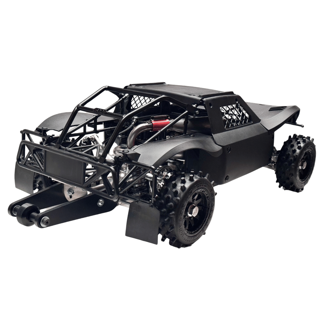 Black off-road vehicle chassis on a transparent background