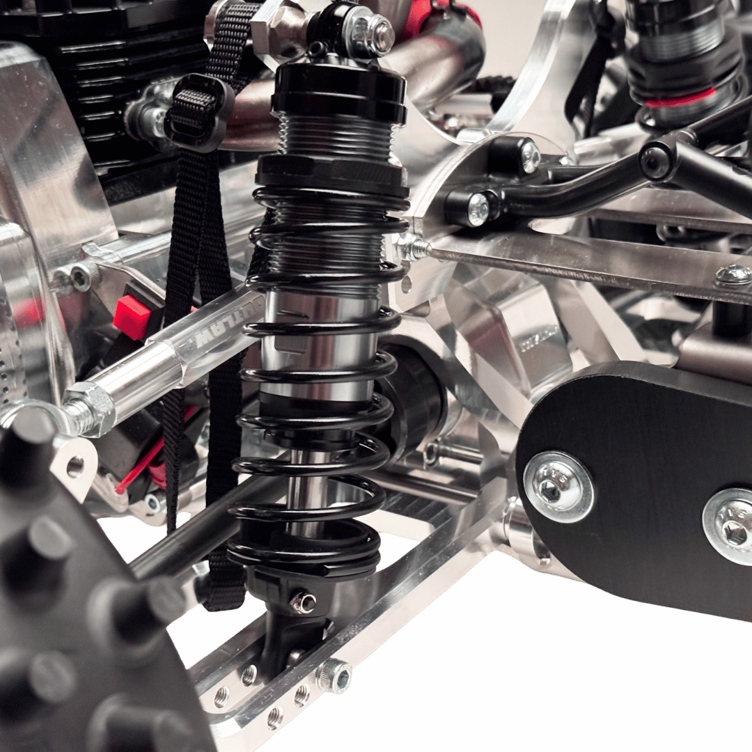 Close-up of a mechanical engine or vehicle component with metal parts and bolts.