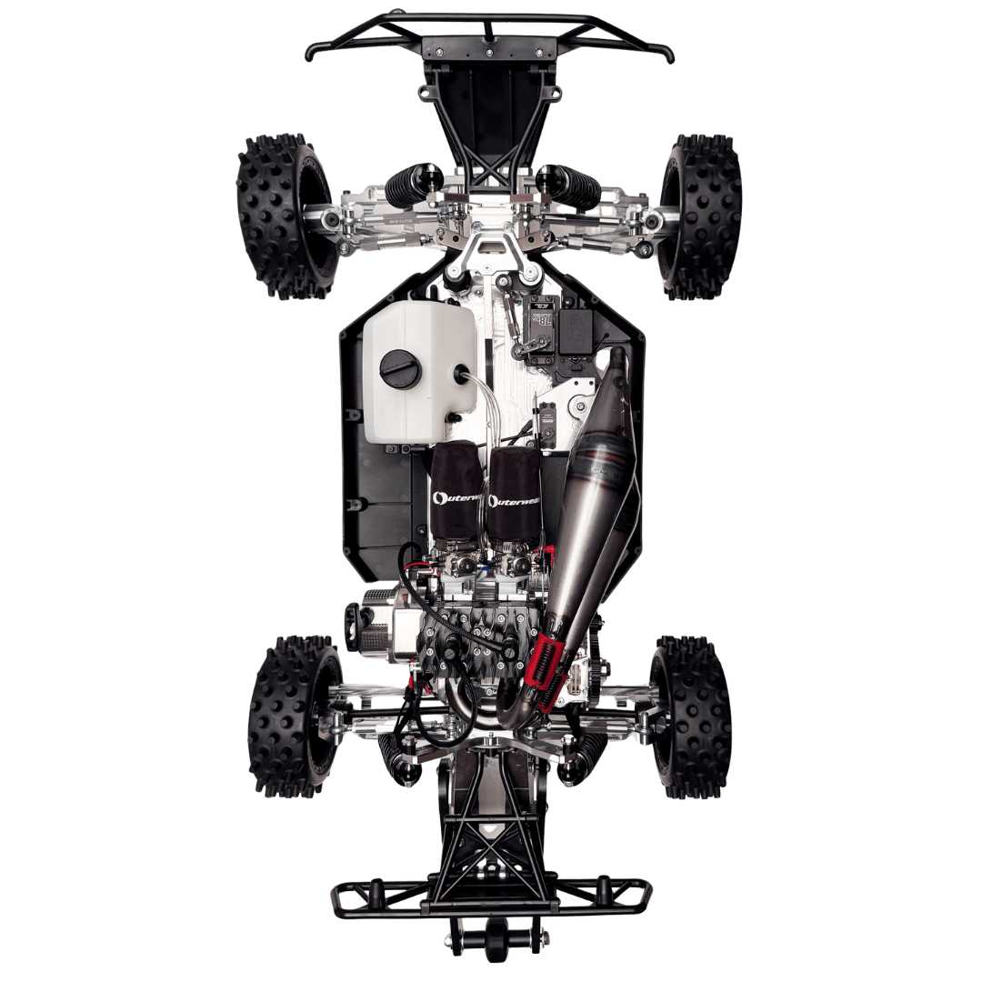 Mechanical chassis of a remote-controlled car on a transparent background
