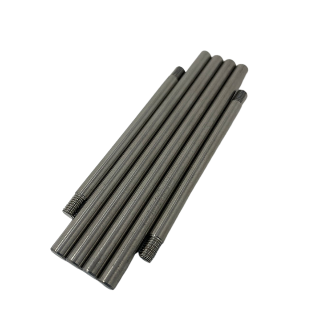 Set of six metal rods on a white background