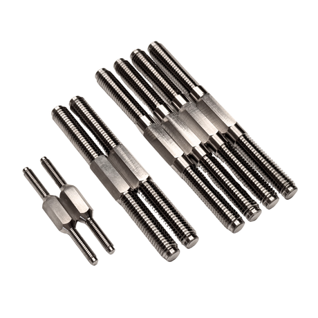 Set of metal turnbuckles on a white background