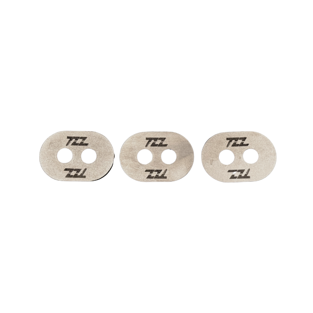 Three metal washers with 'TZZ' branding on a white background