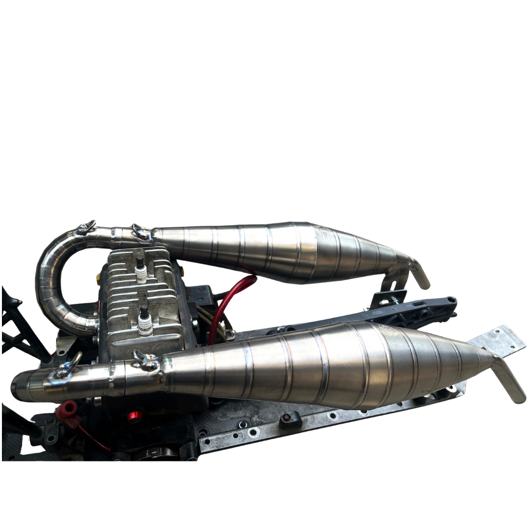 Metal exhaust system on a white background