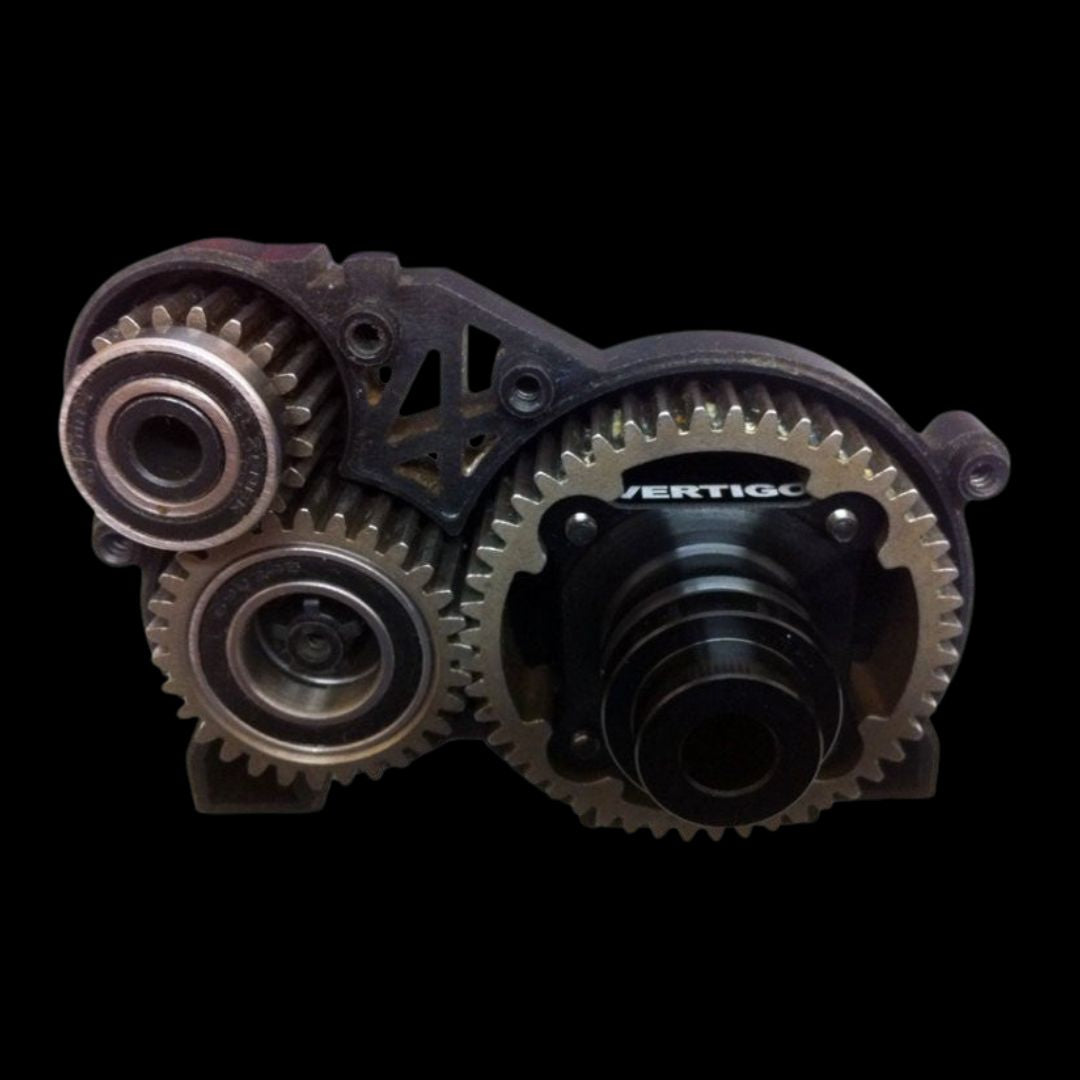 A black and silver differential spool for HPI Baja RC cars, showing various gears and metal components.