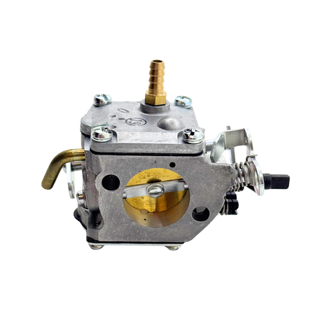 Metal carburetor on a white background