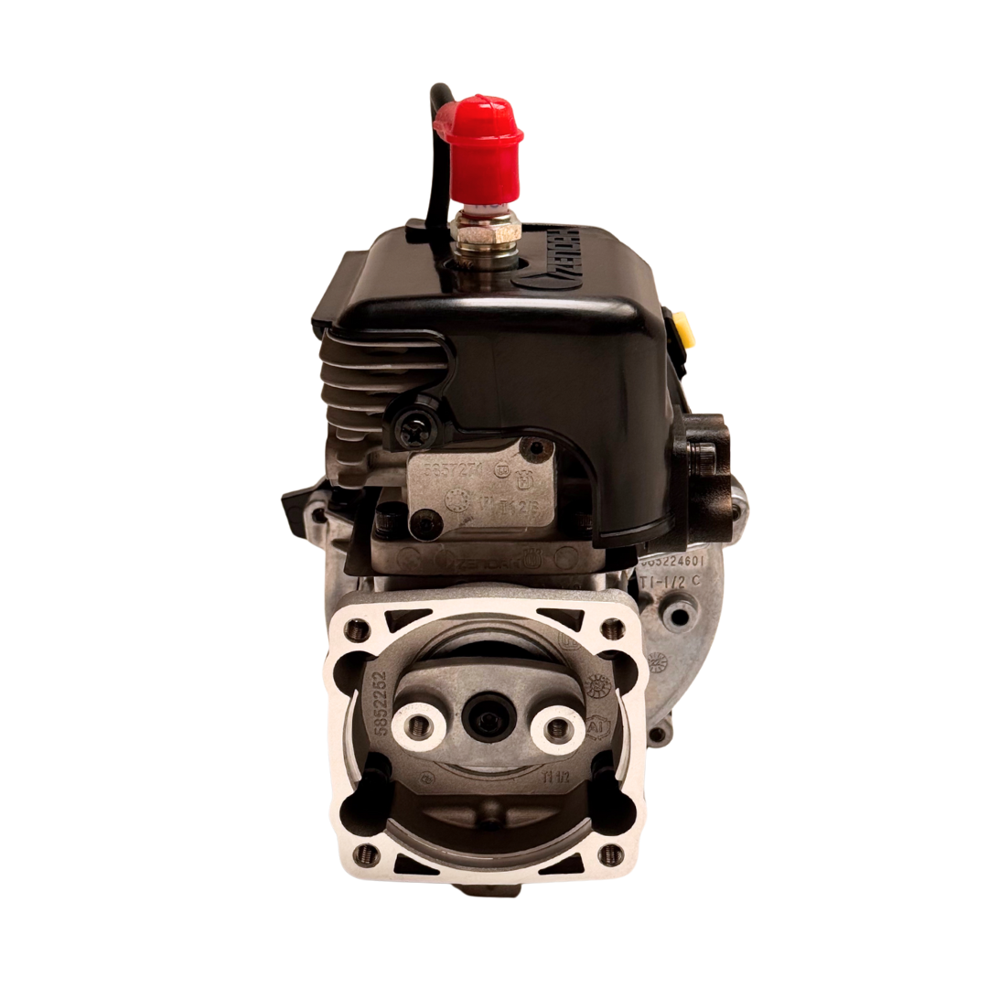 Engine block with a red cap on a white background