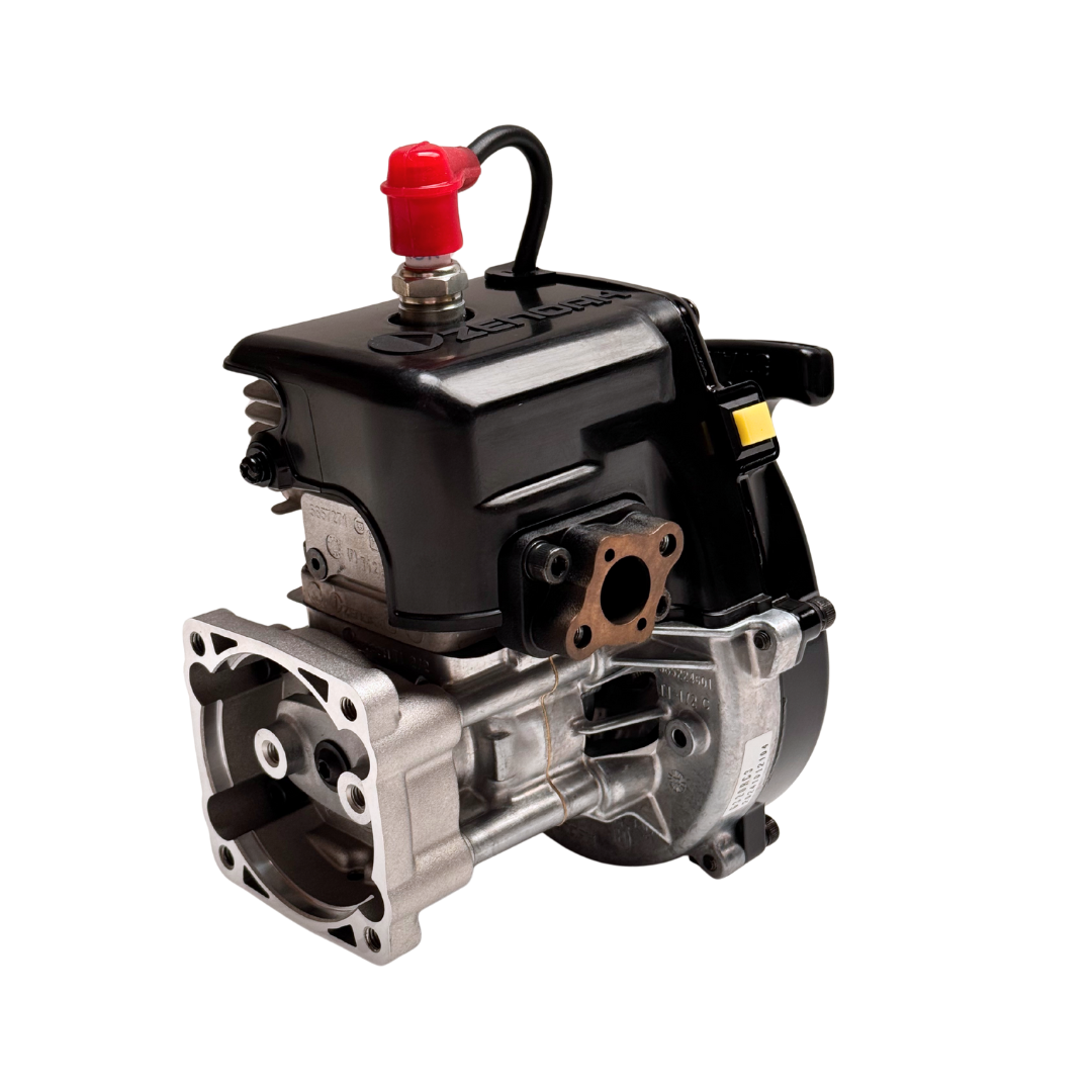 Engine block with a red cap on a white background