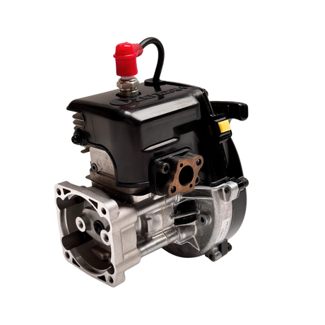 Engine block with a red cap on a white background