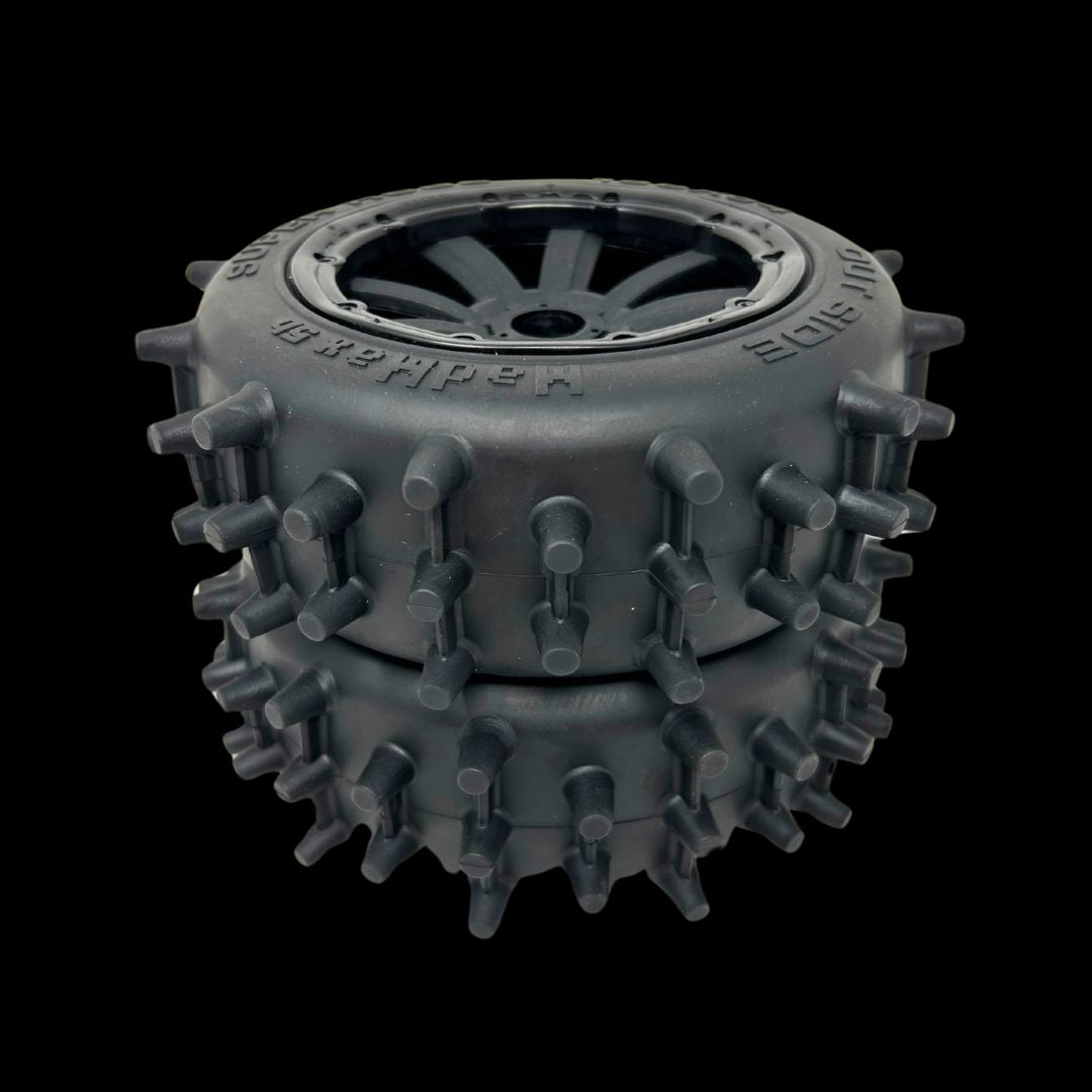 Pair of Mad Max Super Hog Front 186mm Spike Wheel/Tyres (2)