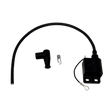 Black ignition coil and cable set on a white background
