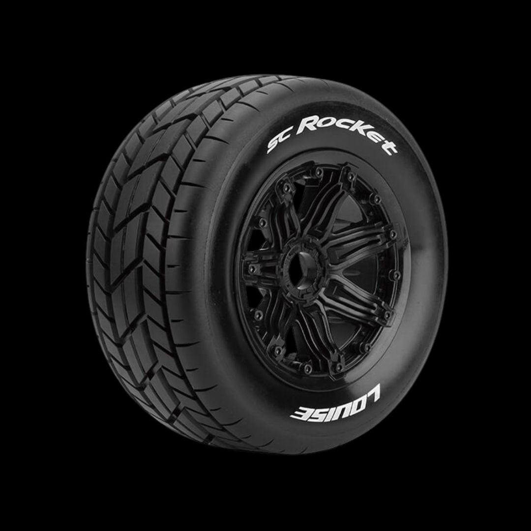 Louise RC Rocket Sport 185mm On-Road Wheels/Tyres 24mm Hex Black (pair)