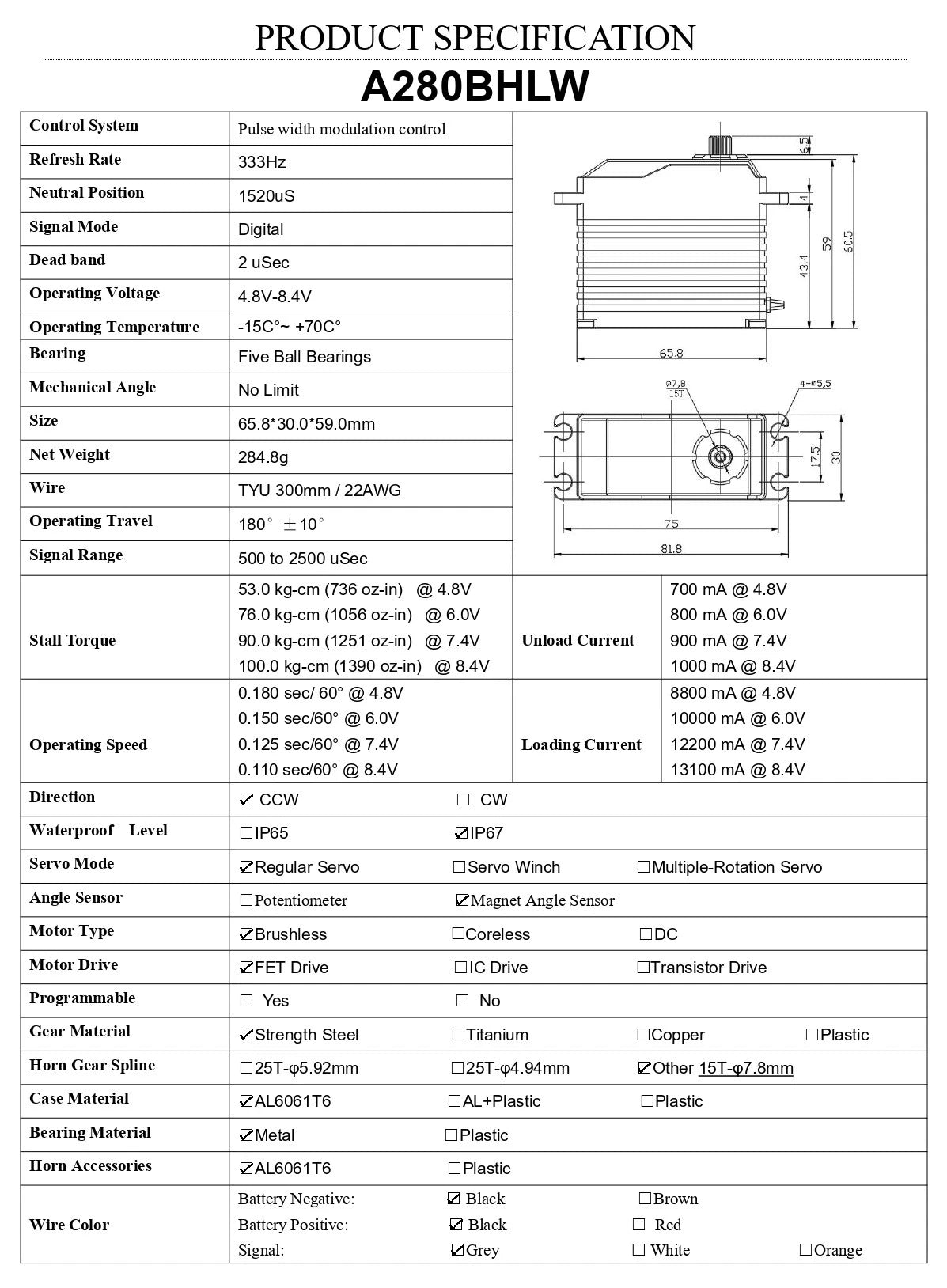 AGFRC Brushless 100KG Billet Servo - A280BHLW