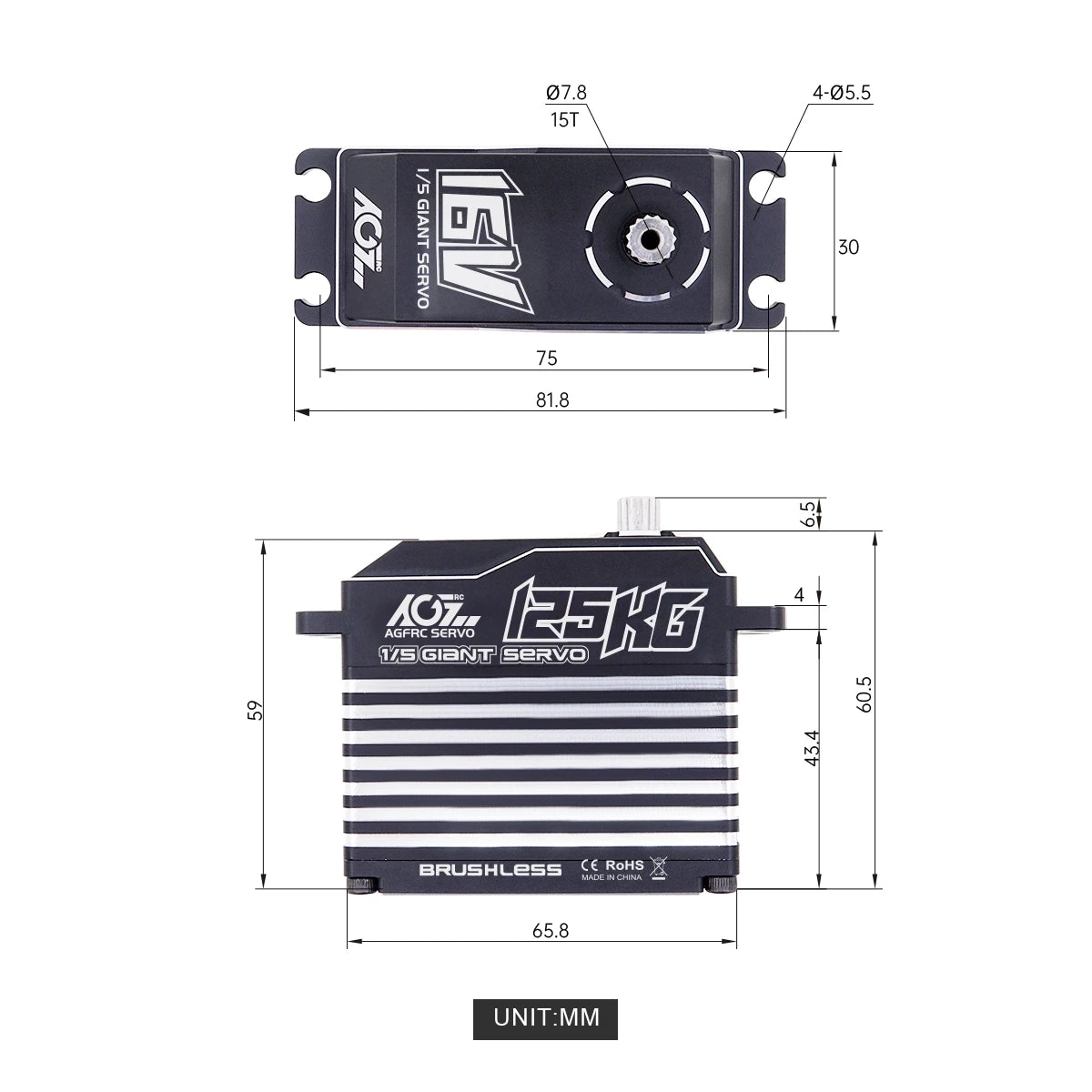 AGFRC Brushless 125KG Billet 4S 16.8V Servo [A280BVSW]