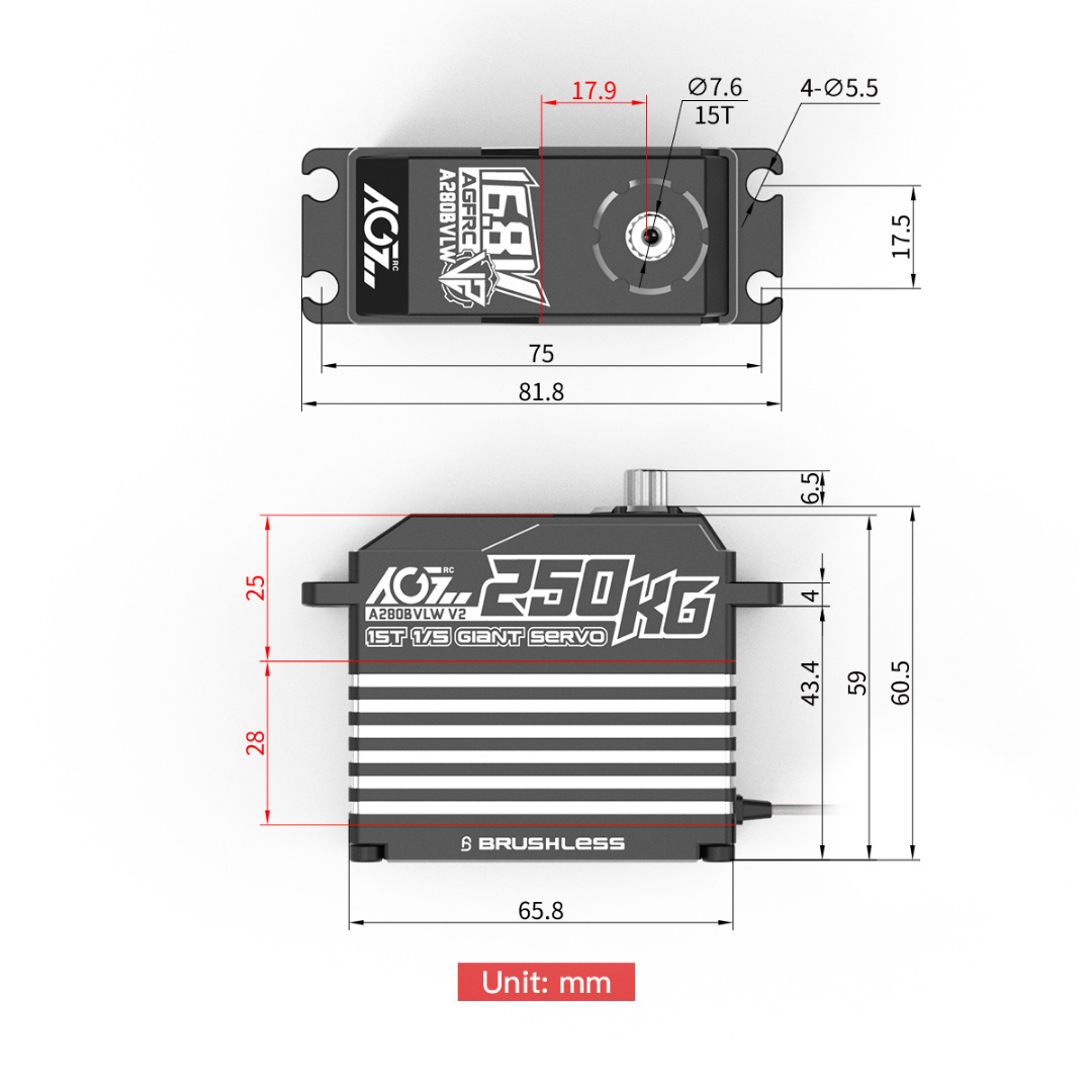 AGFRC Brushless 250KG Billet Servo A280BVLW V2