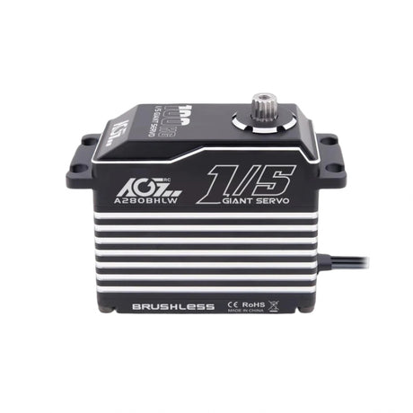 Brushless servo motor with branding on a white background