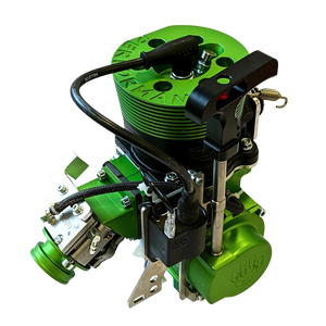 ALX 71 Performante engine kit in green anodised finish, top-down view