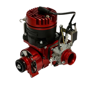 Red and black engine on a black background