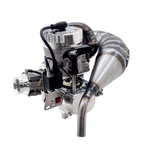 Top angled view of ALX 85cc Malossi GSR46 GoPed engine kit with raw silver billet head
