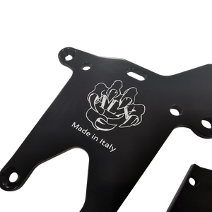 Black metal bracket with 'ALX Made in Italy' logo on a white background