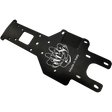 Black metal chassis with white logo and text on a white background