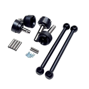 Set of black mechanical components on a white background