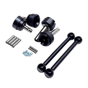 Set of black mechanical components on a white background