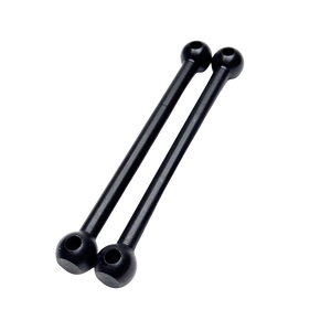 Two black metal rods with spherical ends on a white background