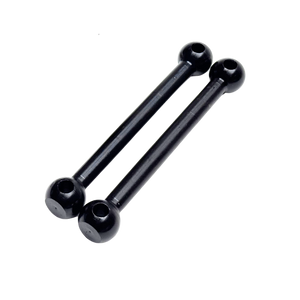 Two black metal rods with spherical ends on a white background