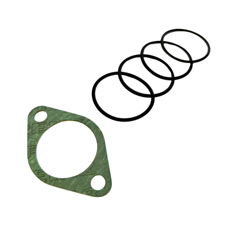 Green gasket and black O-rings on a white background