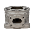 Metal engine cylinder component on a white background