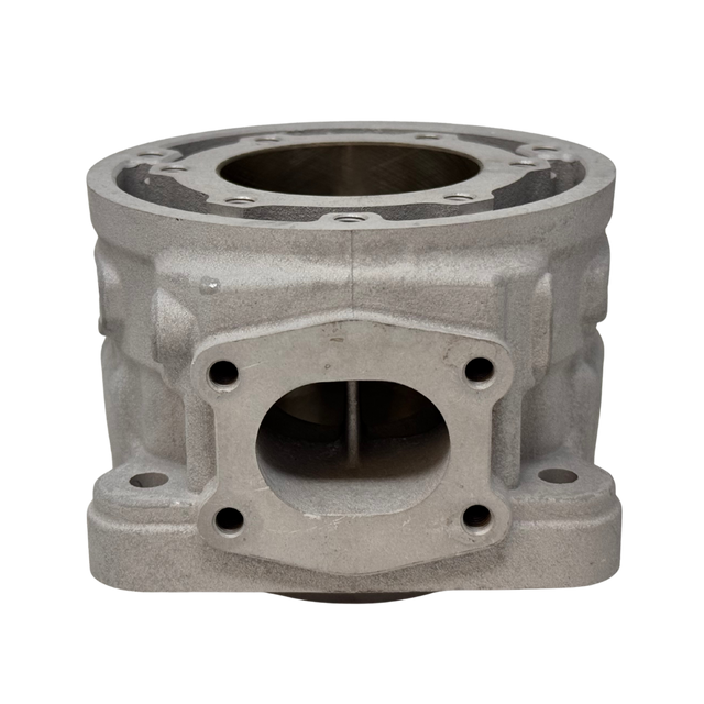 Metal engine cylinder component on a white background