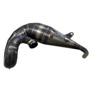 Black metal exhaust pipe with 'DRP' branding on a white background