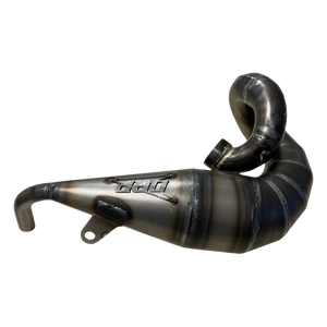 Metallic exhaust pipe with 'DRP' branding on a white background
