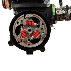 Close-up of a clutch system with red springs on a white background