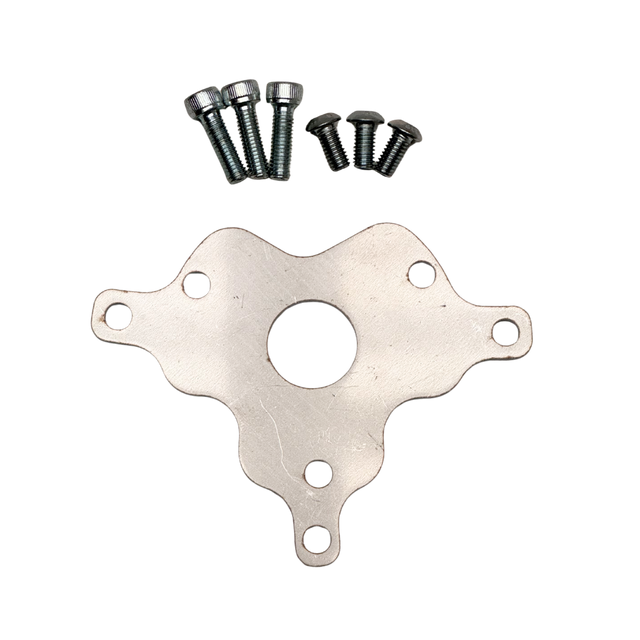 Metal mounting plate with screws on a white background