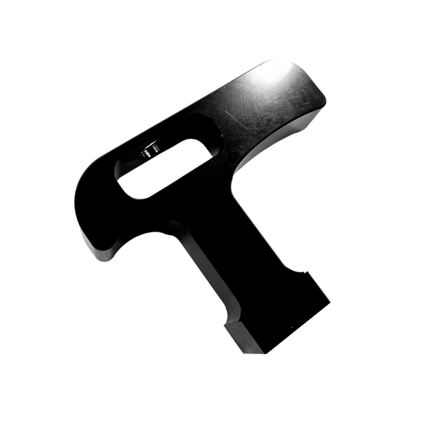 Black pull start handle on a white background