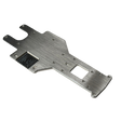Metallic chassis plate with cutouts on a white background