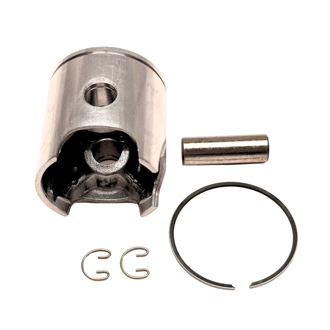 Mechanical parts including a cylindrical component, a pin, and two washers on a white background