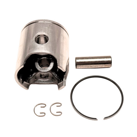Mechanical parts including a cylindrical component, a pin, and two washers on a white background
