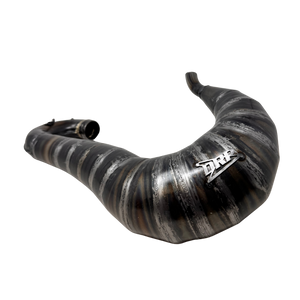 Black and silver vehicle exhaust pipe with 'DRP' logo on a white background